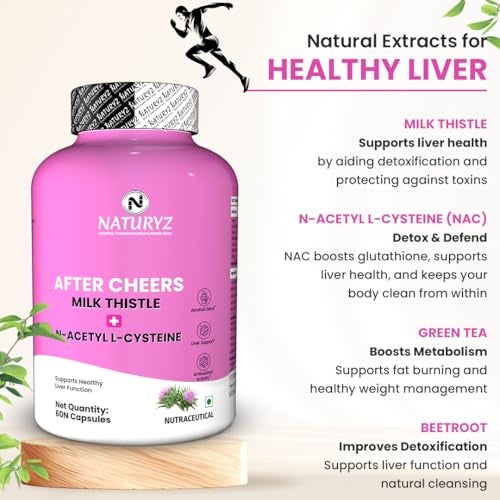 NATURYZ After Cheers Fatty Liver & Alcohol Detox Supplement with Milk Thistle, N-Acetyl Cysteine (NAC), Green Tea & Beetroot | Advanced Liver Health, Hangover Recovery | Helps detox After Drinking | 60 Vegetarian Capsules - Image 3