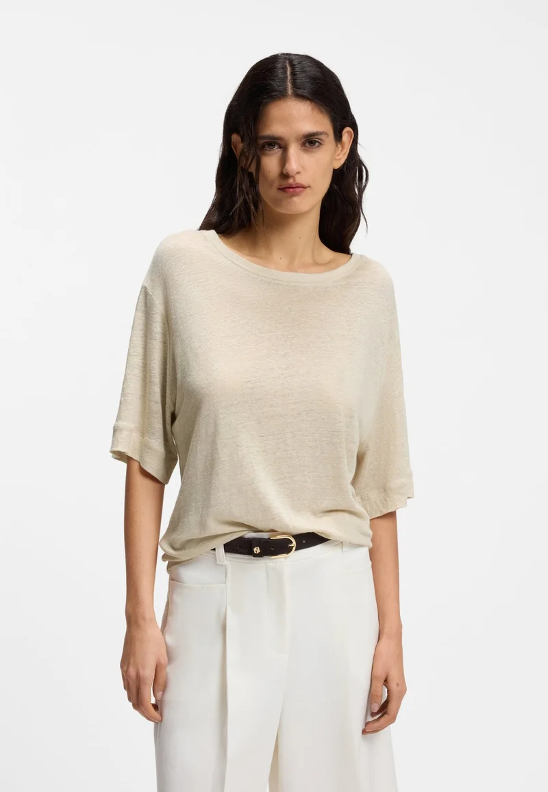 BOSS Linen T-shirt with embroidered logo