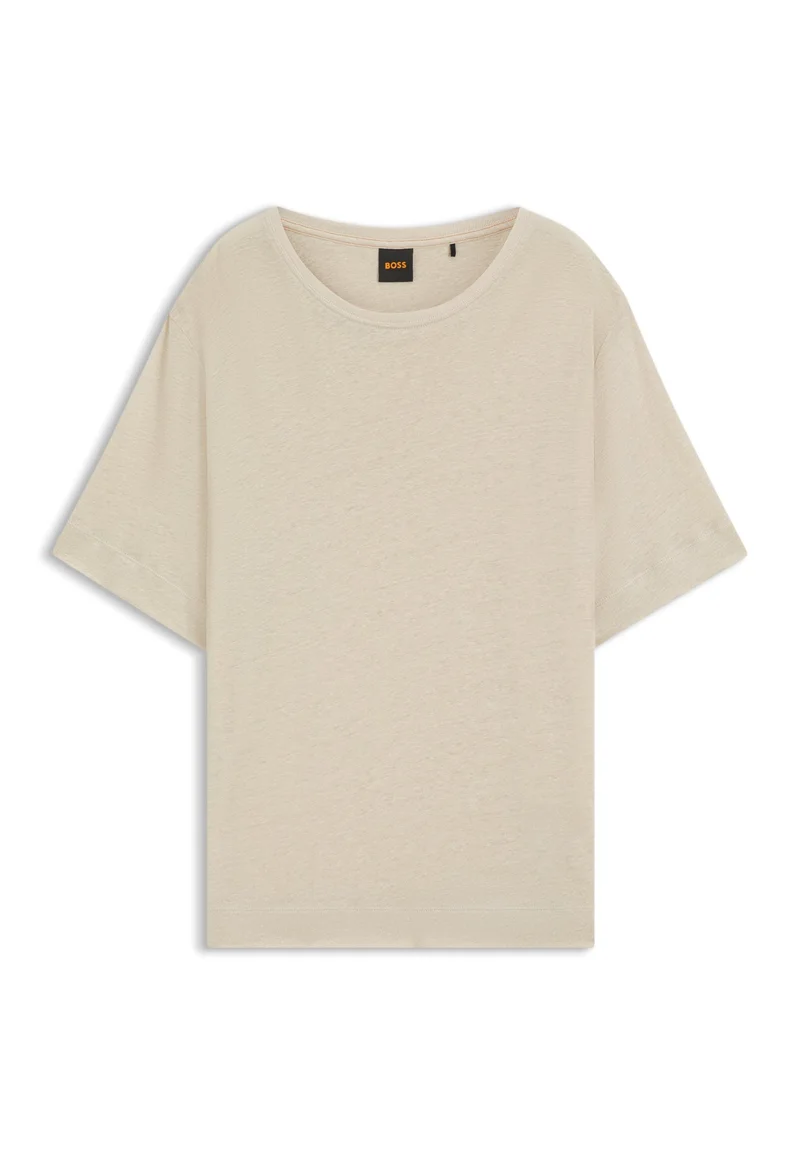 BOSS Open Beige Linen T-shirt with embroidered logo for Women | Best Price UAE