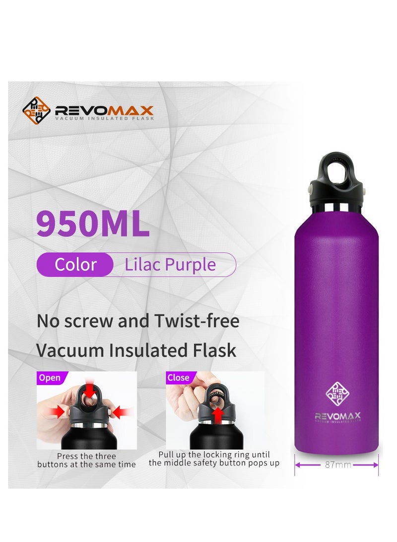 RevoMax REVOMAX Vacuum Insulated Flask with Twist FREE Cap,32oz/950ml.Lilac Purple - Image 2