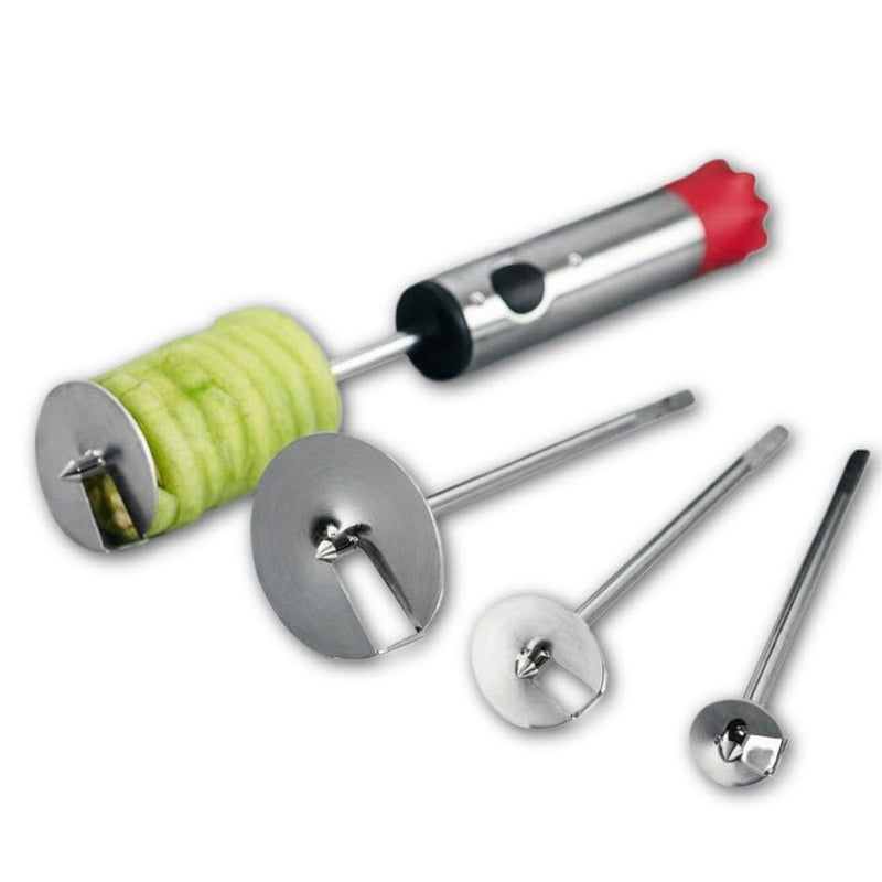 Vegetable Corer - Stainless Steel Spiral Slicer Set with 4 Interchangeable Heads and Red Handle for Fruit Preparation - Image 1