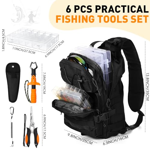 Eccliy 6 Pcs Fishing Tackle Bag Backpack with Rod Holders Tackle Box Fishing Pliers Kit and Fish Lip Gripper Fish Gear and Equipment Fisherman Gift for Men WomenBlack - Image 3