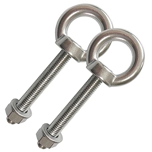 AIVOOF Shoulder Eye Bolt, 2 Pack M10 Stainless Steel Shoulder Eye Bolts 2.75" Eye Bolts Heavy Duty EyeBolts Screws in Eye Hooks with Washer and Nuts Muti-Function for Indoor Outdoor, Thread 70mm - Image 1