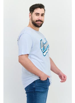 CROSSHATCH Men Crew Neck Short Sleeves Graphic Printed T-Shirt, Light Blue  - Image 2