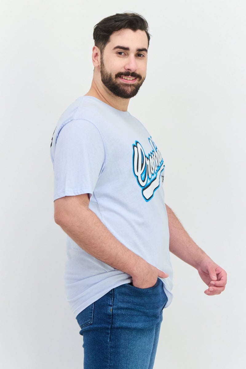 CROSSHATCH Men Crew Neck Short Sleeves Graphic Printed T-Shirt, Light Blue - Image 2