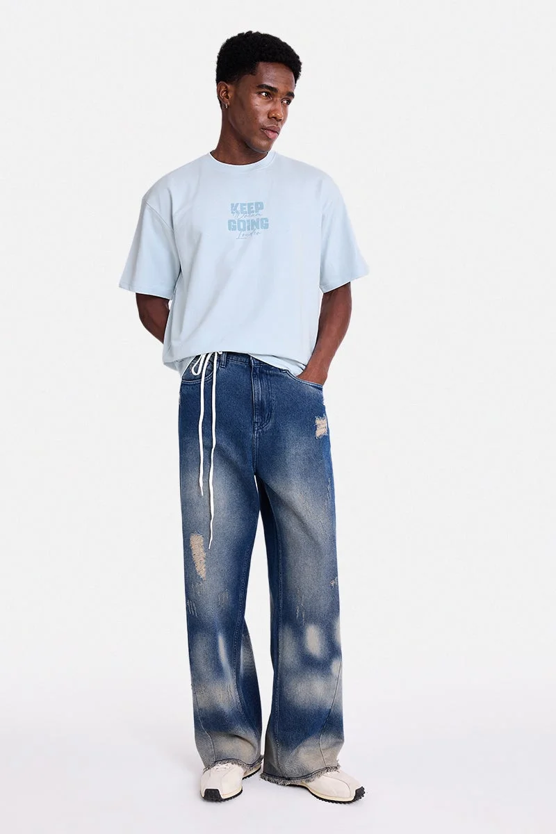SNITCH Light Blue Graphic Half Sleeve Oversized T-Shirt