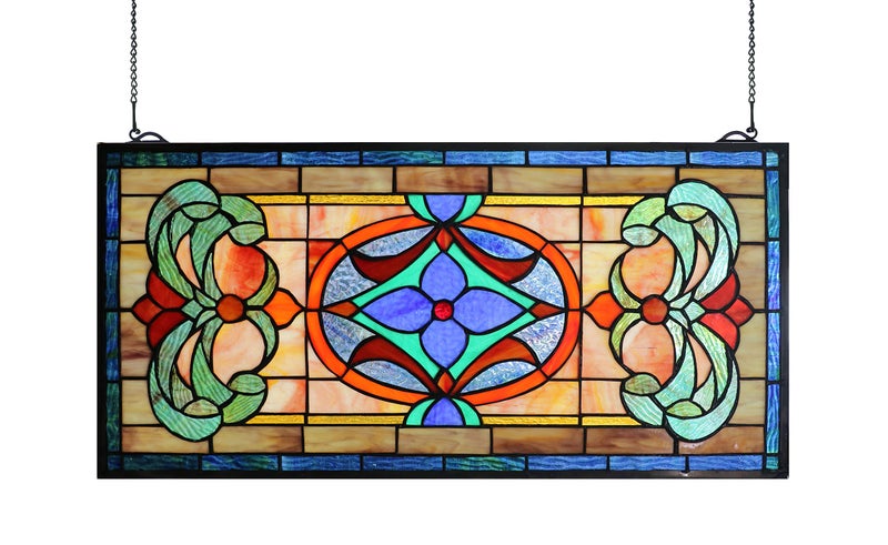 Yogoart Yogoart Extra Large Horizontal Transom Window Stained Glass Window Panels Hanging 26 Width X 128 Height 