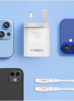 تيسمبرو كابل USB-C إلى USB-C بقوة 60 واط ومحول شحن سريع PD بقوة 20 واط | شحن ونقل بيانات عالي السرعة | كابل مضفر متين | توافق عالمي | أبيض  - Image 2