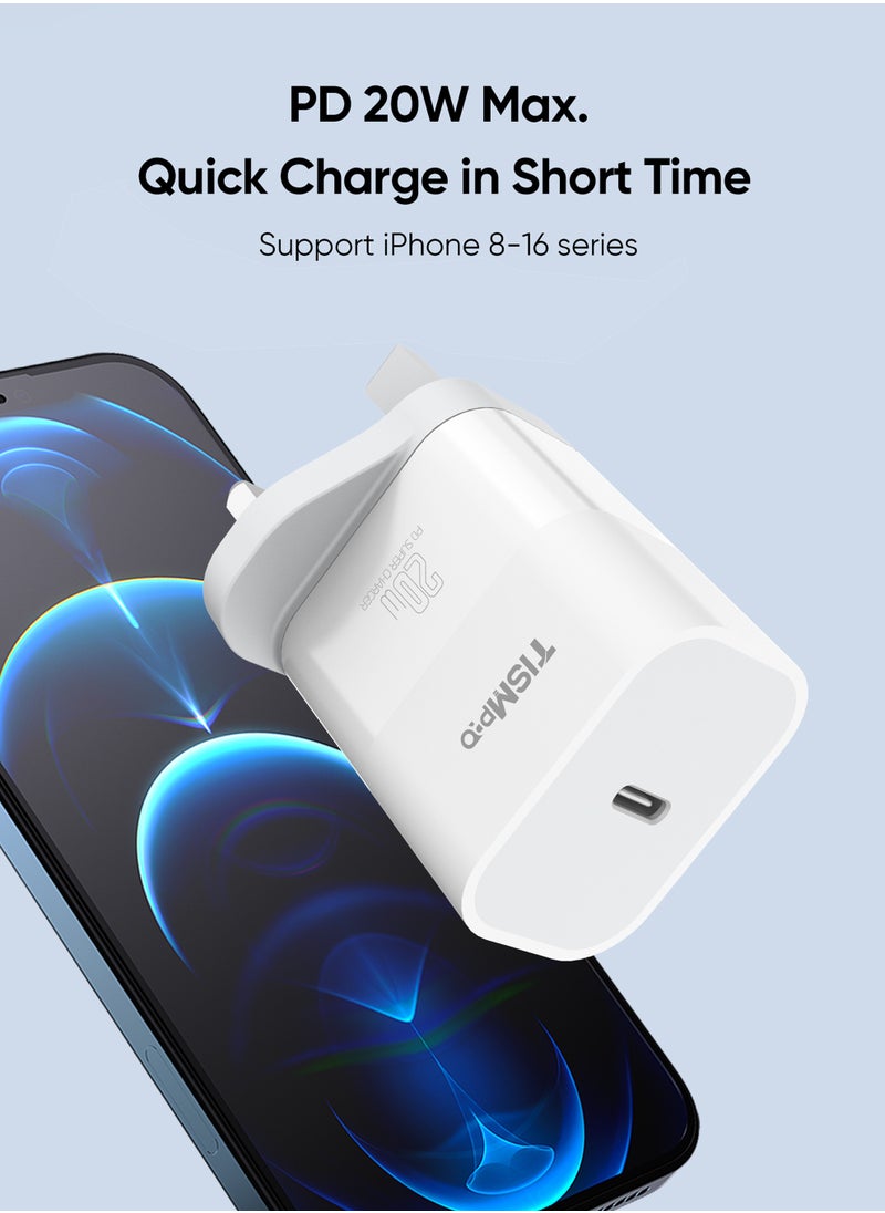 تيسمبرو - كابل USB-C إلى USB-C بقوة 60 واط ومحول شحن سريع PD بقوة 20 واط | شحن ونقل بيانات عالي السرعة | كابل مضفر متين | توافق عالمي | أبيض - Image 1