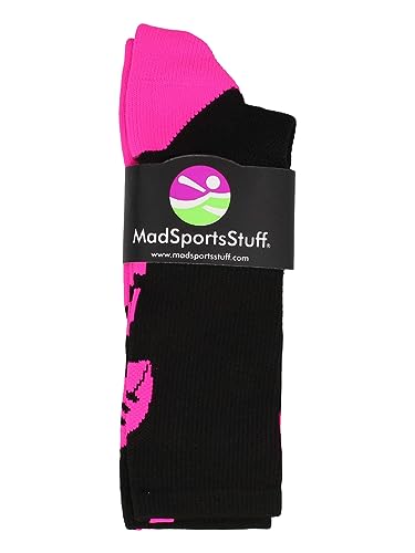 MadSportsStuff Football Logo Crew Socks (Black/Neon Pink, Medium) - Image 2