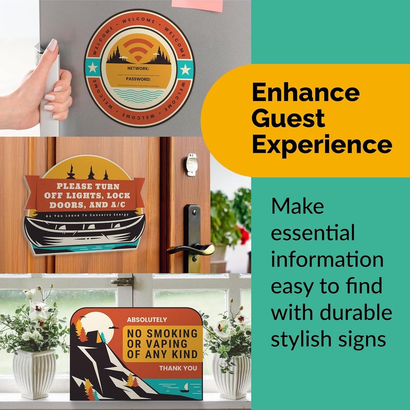 ORCA 5 Essential Signs For Short Term Rental Hosts | Wifi Password Sign For Home Guests, No Smoking, Do Not Flush For Bathroom Toilet, Turn Off Lights & AC, Vacation Rental Review Request Fridge Magnet - Image 3