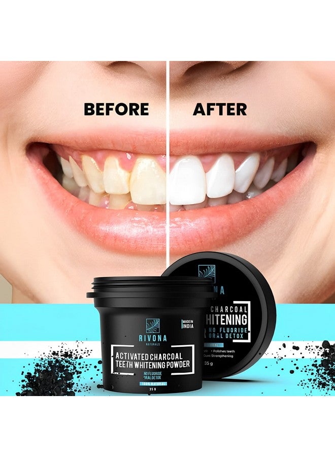 RIVONA NATURALS Activated Charcoal Teeth Whitening Powder - For Enamel Safe Teeth Whitening, Stain Remover, Freshens Breath - With Activated Charcoal, Turmeric & Clove Powder - 35G (Fluoride Free) - Image 2