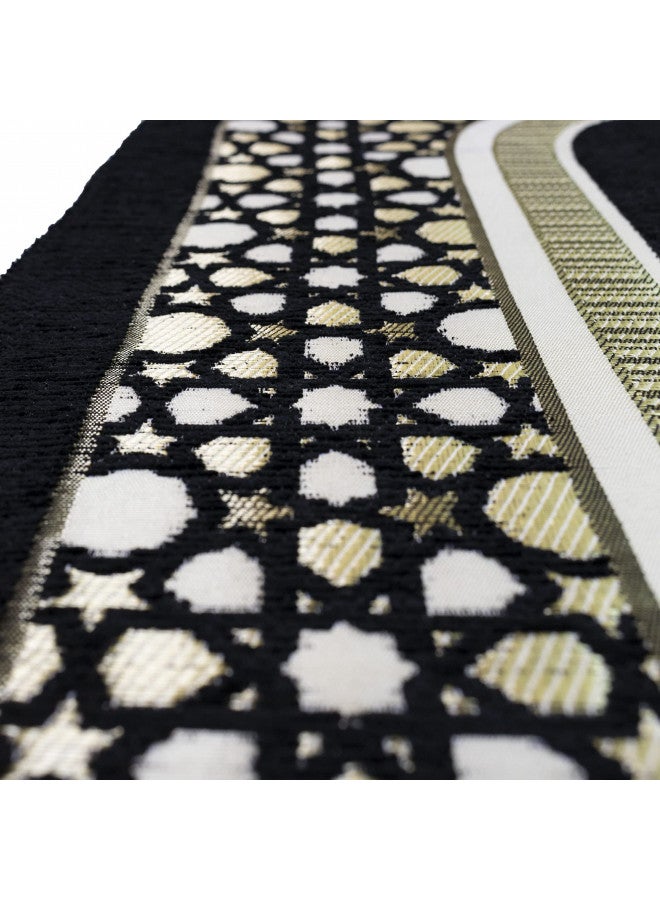 Modefa Turkish Islamic Prayer Mat - Thin Woven Chenille Sajjadah - Intricate Praying Rug Ramadan Eid Gift - Traditional Muslim Janamaz Sajada for Men Women - Geometric Selcuk Star (Black) - Image 1