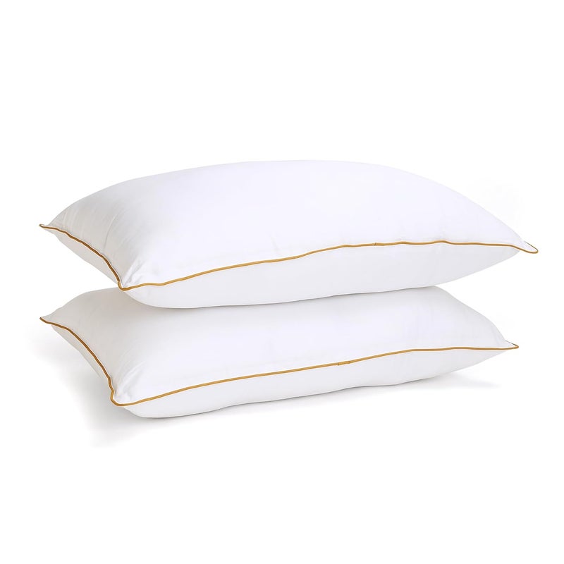 Elarra Home Bounce Pillow White Mustard Yellow Piping Size 43 cms x 68 cms 300TC Cotton Fabric Virgin Grade Fabric 750 GMS Machine Washable Set of 1 - Image 2
