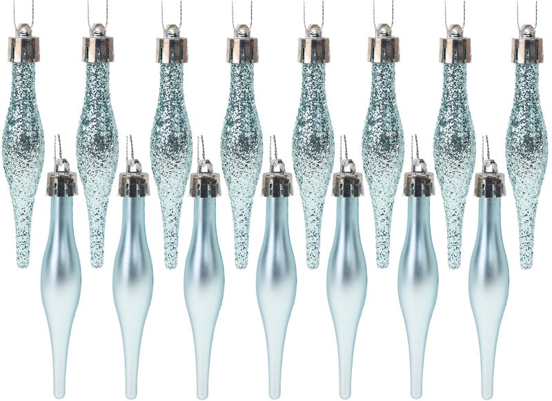 Christmas Concepts 85cm 85mm 34 Matte Glitter Droplet Ball Pack  Christmas Baubles Ice Blue