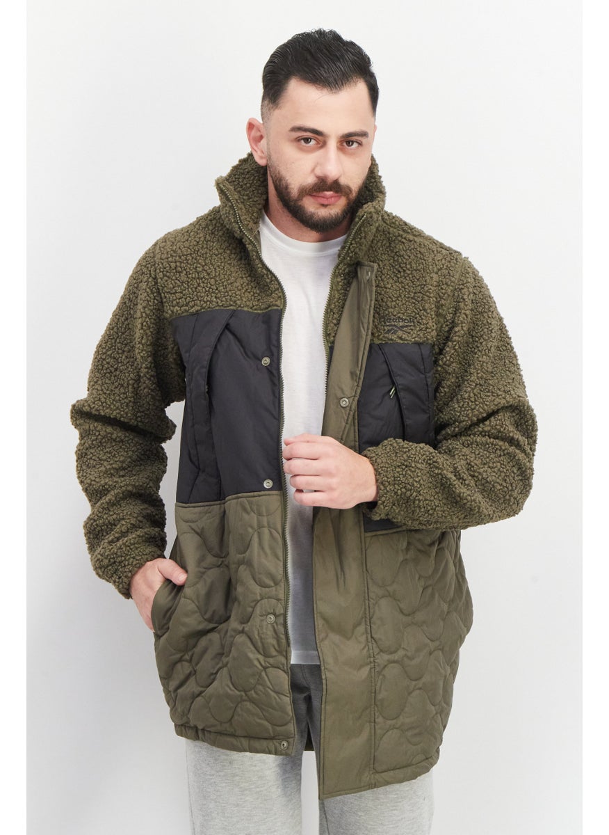 Reebok Men Sportswear Fit Long Sleeve Textures Bomber Jackets, Olive Combo  - Image 1