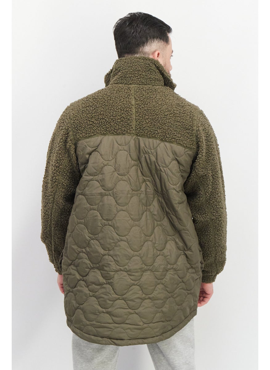 Reebok Men Sportswear Fit Long Sleeve Textures Bomber Jackets, Olive Combo  - Image 2