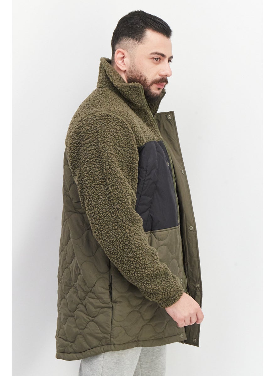Reebok Men Sportswear Fit Long Sleeve Textures Bomber Jackets, Olive Combo  - Image 3