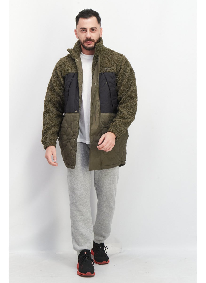Reebok Men Sportswear Fit Long Sleeve Textures Bomber Jackets, Olive Combo  - Image 4