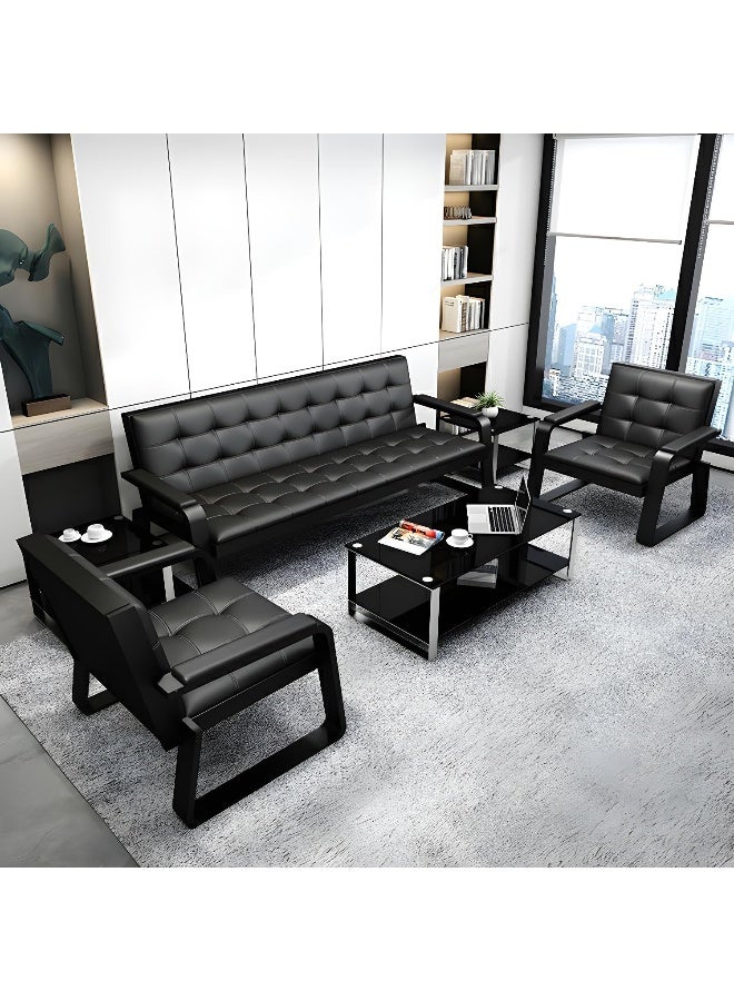 Zayn comforts Modern Black Leather Sofa With Metal Frame And Foam Seat - Image 2