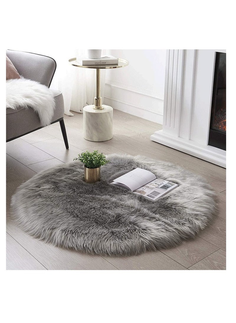BAIG Soft Fluffy Fur Round Carpet Hairy Carpet 90*90cm Bedroom Floor Carpet For Living Room Sofa Chair Cushion Furry Kids Children Room Mat grey - Image 1
