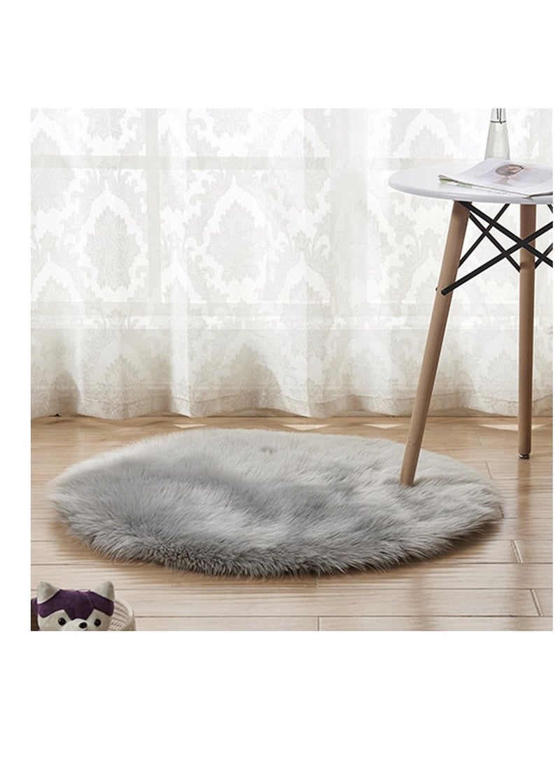 BAIG Soft Fluffy Fur Round Carpet Hairy Carpet 90*90cm Bedroom Floor Carpet For Living Room Sofa Chair Cushion Furry Kids Children Room Mat grey - Image 3