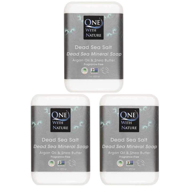 One With Nature Dead Sea Salt Soap 7oz 3-Pack â€“ Purifying and Exfoliating Soap Bar with Dead Sea Minerals for Face & Body, for Men & Women. Unscented. - Image 1