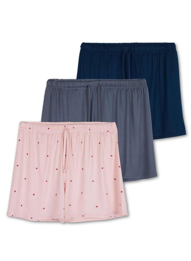 REALESSENTIALS 3 Pack: Women s Soft Pajama Shorts Modal Lightweight Lounge Bottom Elastic Waistband Drawstring Lightweight PJ Stretch Sleep Casual Summer Yoga Workout Drawstring Fitness Dolphin Comfy- Set 4, Large - Image 1