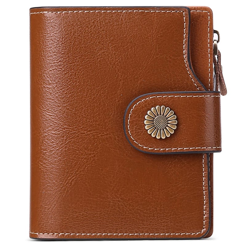 FALAN MULE Genuine Leather Small Wallet for Women, RFID Blocking, Compact Size, Brown - Image 1