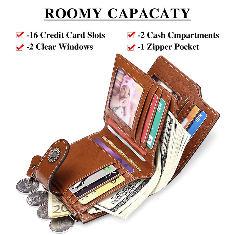 FALAN MULE Genuine Leather Small Wallet for Women, RFID Blocking, Compact Size, Brown - Image 2