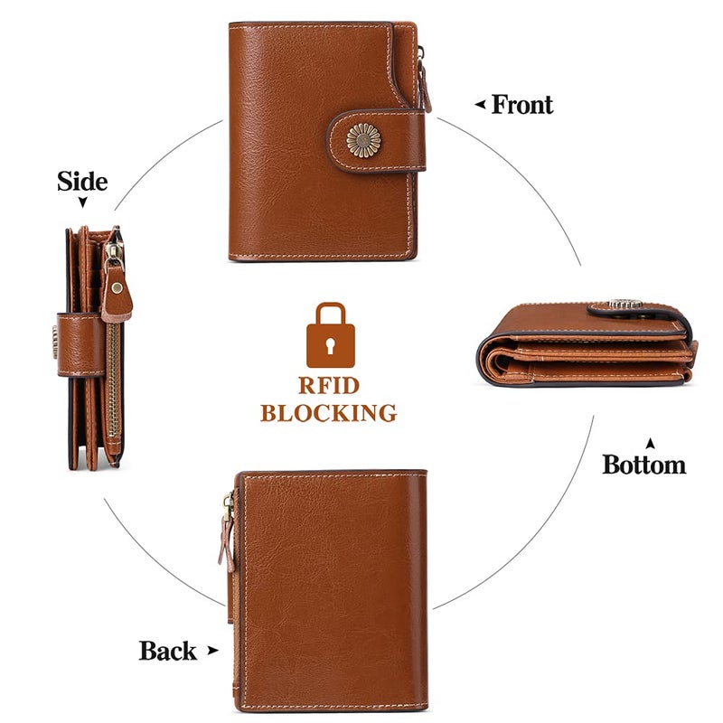 FALAN MULE Genuine Leather Small Wallet for Women, RFID Blocking, Compact Size, Brown - Image 4