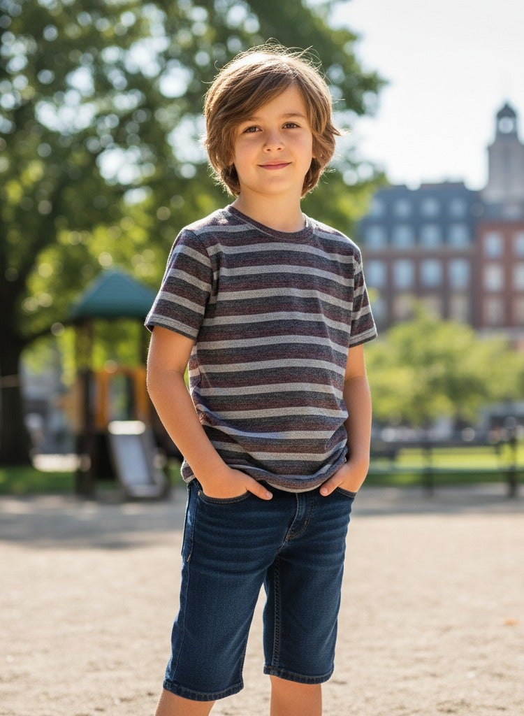 A trendy T-shirt with stylish stripes. Short-sleeved crew neck T-shirt - Image 2