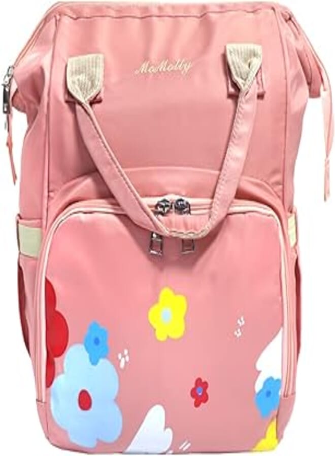 MOMOLLY Momolly polyester baby diaper backpack printed flowers for unisex-pink