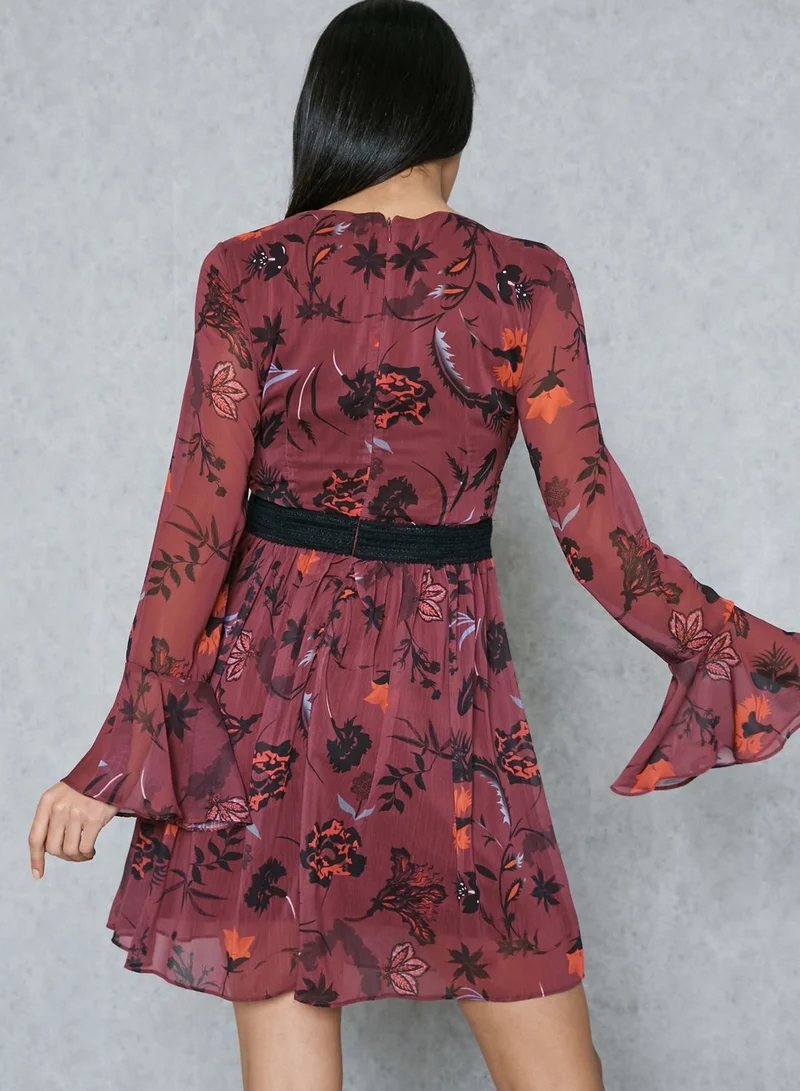 Ginger Flora Print Lace Paneled Skater Dress