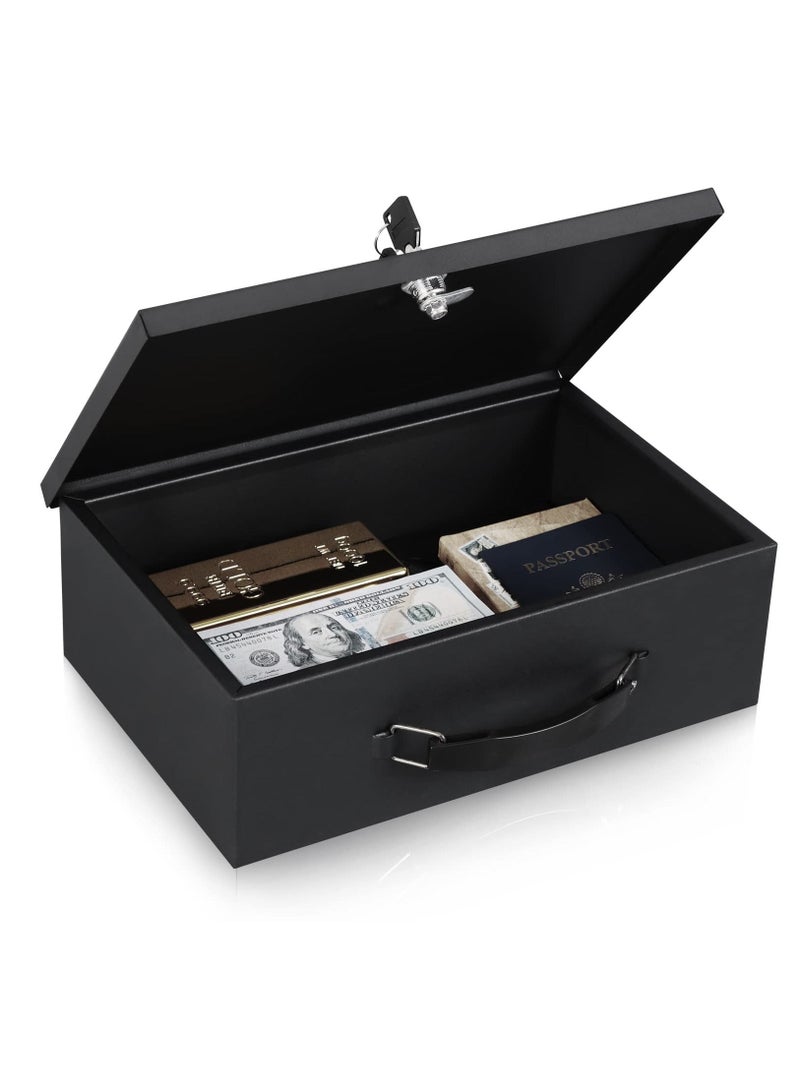 Fireproof Document Box with Key Lock, Safe Storage Box for Valuables, Fire Resistance Security Chest, Fireproof Box for Documents, Passport, Cash, Tablet, Exterior 12.8'' x 8.4'' x 4.5'' Black - Image 1