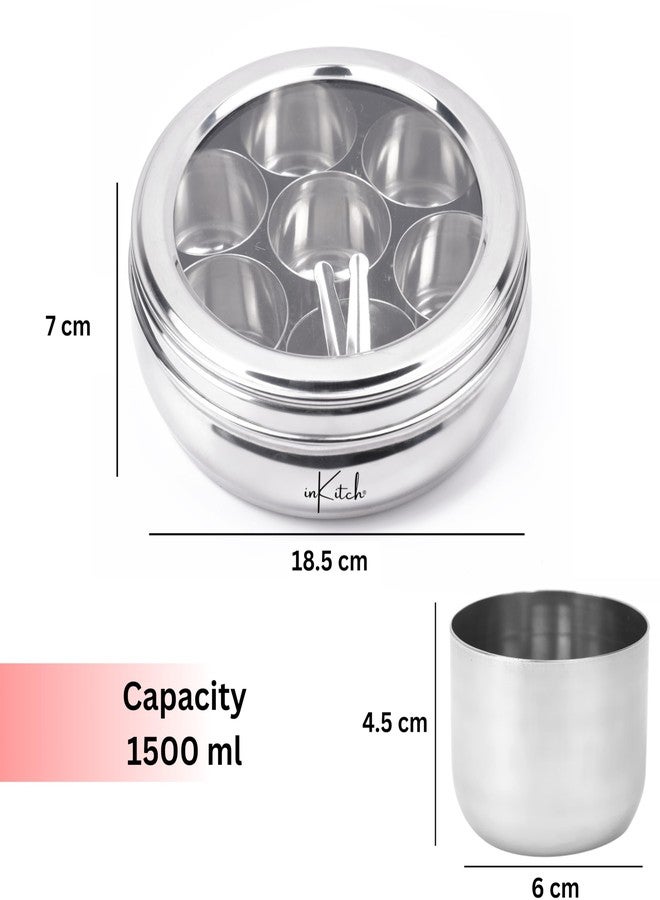 inKitch Stainless Steel Belly Shape Kitchen Spice Box | Masala Container | Masala Dani with Individual See Through lid with 7 Containers and Small Spoon/Medium - Image 3