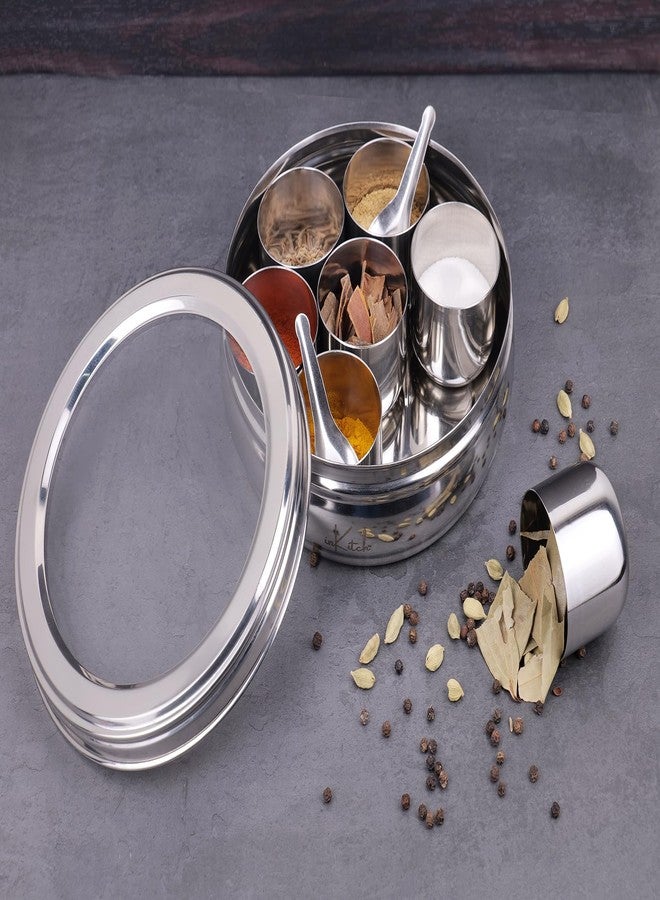 inKitch Stainless Steel Belly Shape Kitchen Spice Box | Masala Container | Masala Dani with Individual See Through lid with 7 Containers and Small Spoon/Medium - Image 4