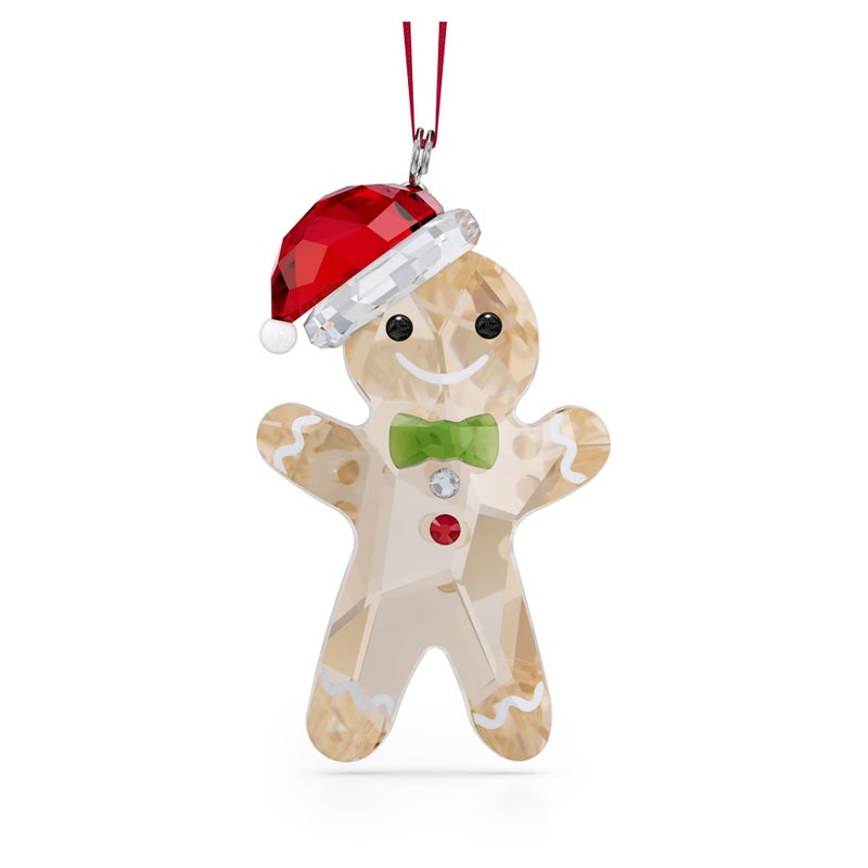 Swarovski's Holiday Cheers Gingerbread Hanging Ornament  Gold-Tone  Green and Red Crystals  Part of the Holiday Cheers Collection - Image 1