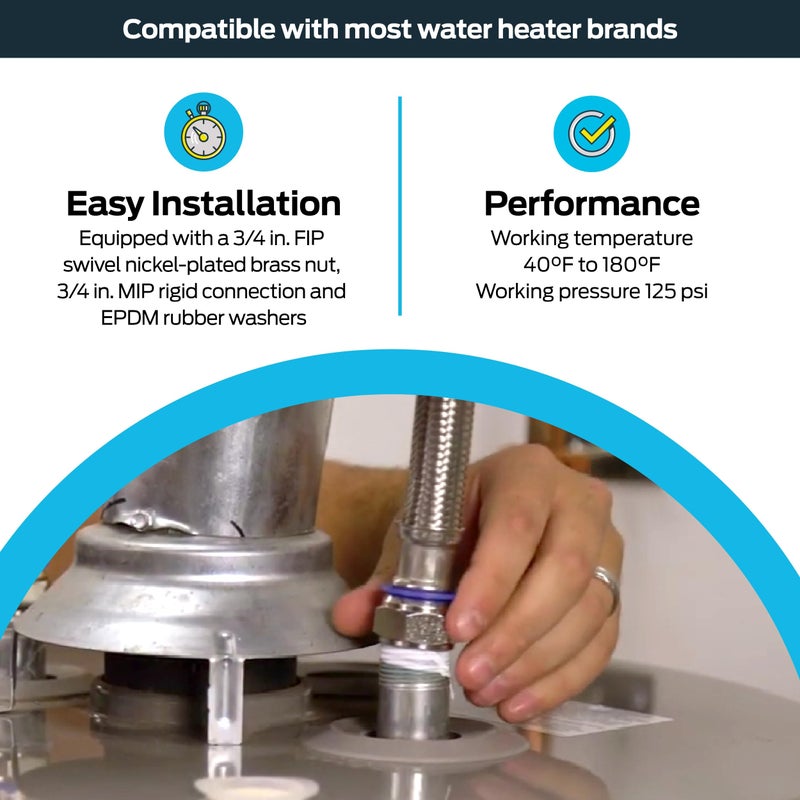 Eastman 24 Inch Steel-Flex Water Heater Connector, 3/4 Inch FIP Swivel x 3/4 Inch MIP Rigid, Flexible Braided Stainless Steel, 48255 - Image 3
