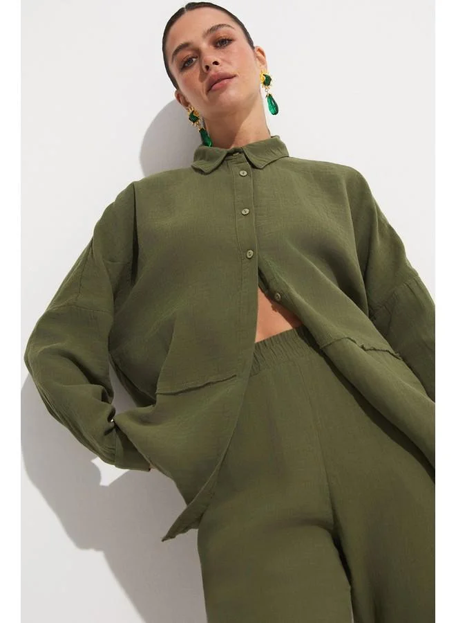 JUNE June Shirt & Trousers Set Khaki
