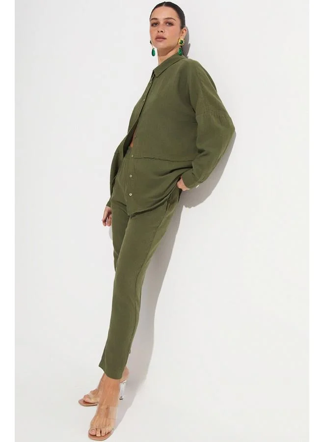 JUNE June Shirt & Trousers Set Khaki