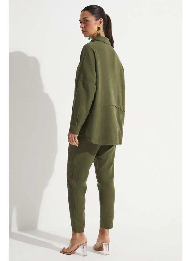 JUNE June Shirt & Trousers Set Khaki