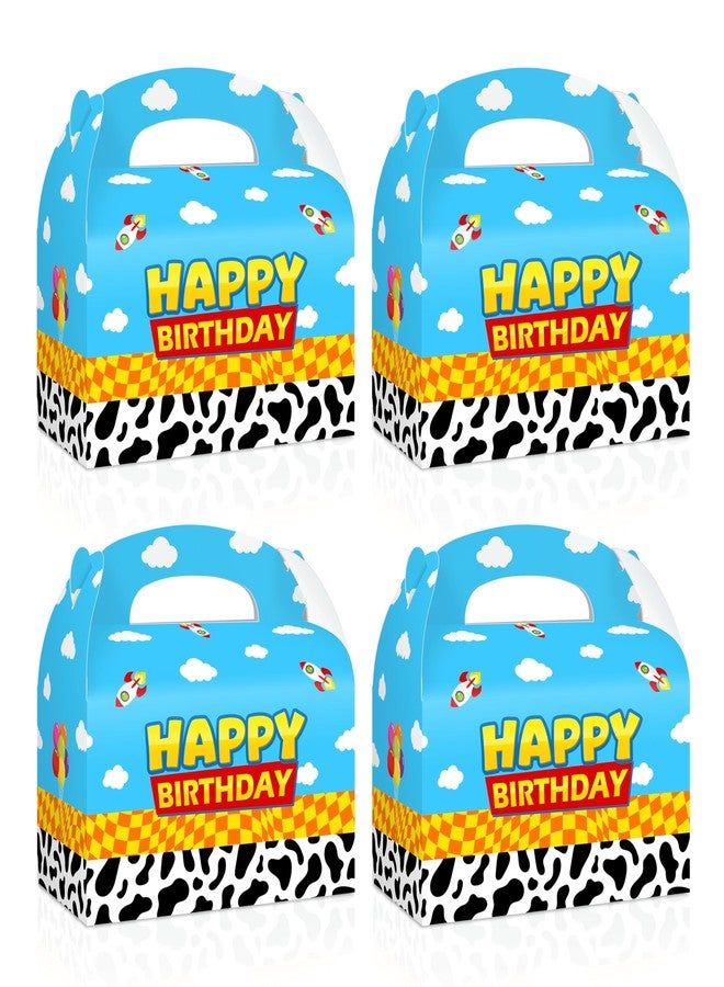 Reyoust 24Pcs Toy Inspired Story Happy Birthday Treat Boxes with Handles Blue Sky White Cloud Cow Pattern Gable Box Cartoon Story 3D Treat Boxes for Boys Toy Themed Birthday Party Decorations - Image 1