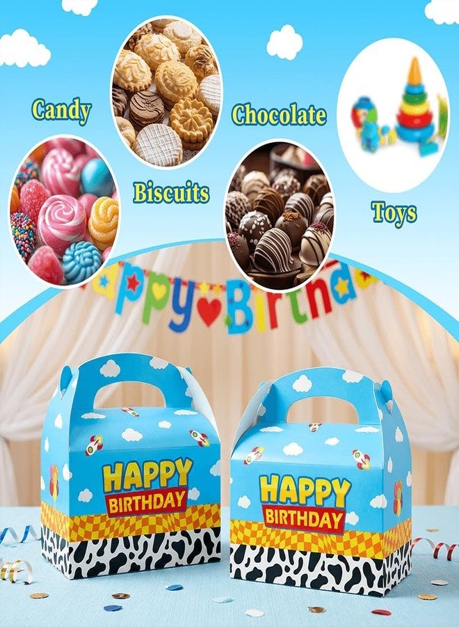 Reyoust 24Pcs Toy Inspired Story Happy Birthday Treat Boxes with Handles Blue Sky White Cloud Cow Pattern Gable Box Cartoon Story 3D Treat Boxes for Boys Toy Themed Birthday Party Decorations - Image 4