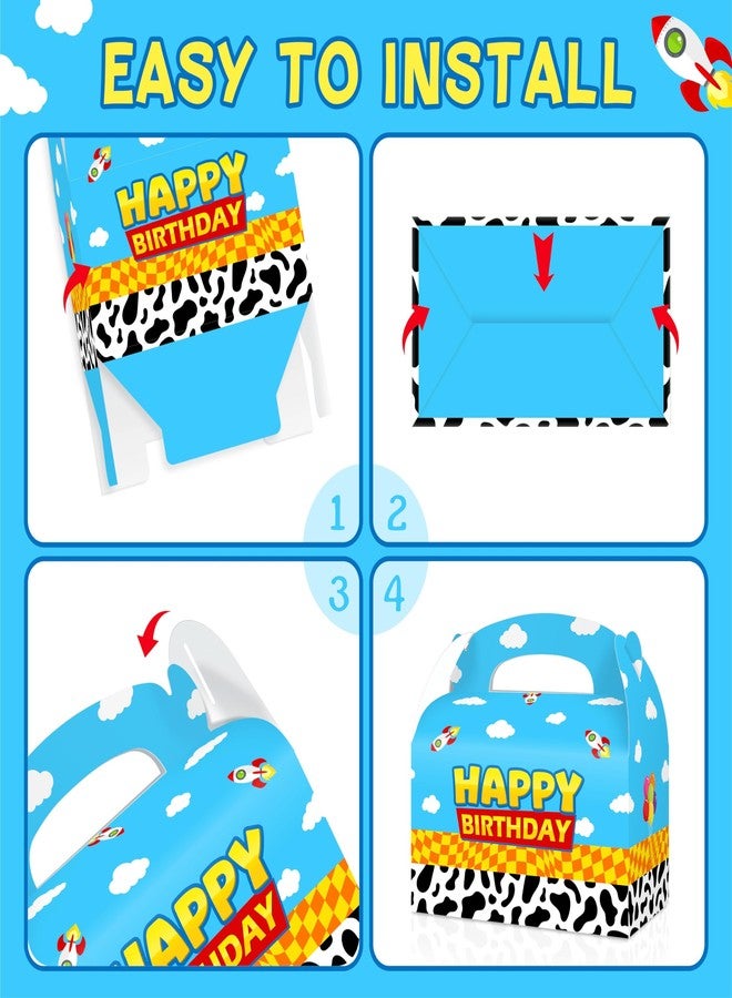 Reyoust 24Pcs Toy Inspired Story Happy Birthday Treat Boxes with Handles Blue Sky White Cloud Cow Pattern Gable Box Cartoon Story 3D Treat Boxes for Boys Toy Themed Birthday Party Decorations - Image 3