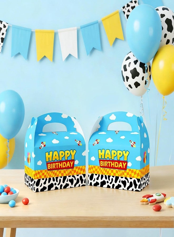 Reyoust 24Pcs Toy Inspired Story Happy Birthday Treat Boxes with Handles Blue Sky White Cloud Cow Pattern Gable Box Cartoon Story 3D Treat Boxes for Boys Toy Themed Birthday Party Decorations - Image 5