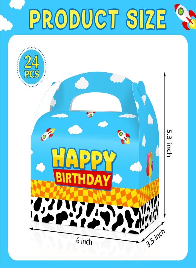 Reyoust 24Pcs Toy Inspired Story Happy Birthday Treat Boxes with Handles Blue Sky White Cloud Cow Pattern Gable Box Cartoon Story 3D Treat Boxes for Boys Toy Themed Birthday Party Decorations - Image 2
