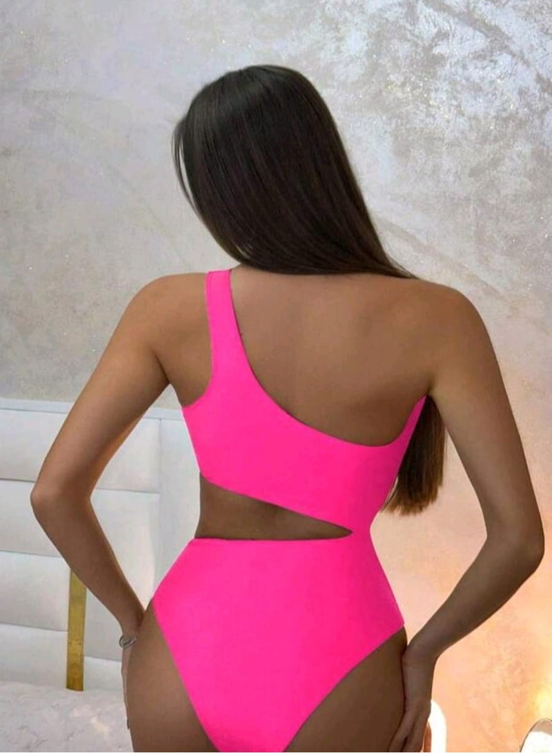 Shein SHEIN Swim Summer Beach Women One-Piece Swimsuit With Colorblock Hollow-Out One Shoulder  - Image 4