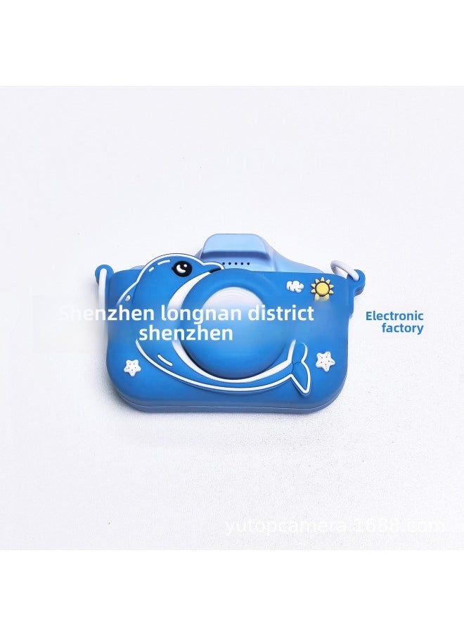 Generic X2 Digital Cartoon SLR Children's Camera High List Photography Dual Camera Children's Toy Camera With Dolphin Silicone Case-Body Color:Blue Dolphin Sun (without Camera)  - Image 1