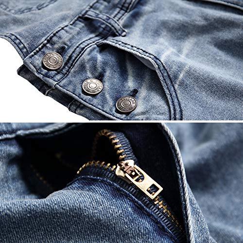 LONGBIDA Men's Denim Bib Overalls Fashion Slim Fit Jumpsuit with Pockets(Light Blue,M) - Image 5